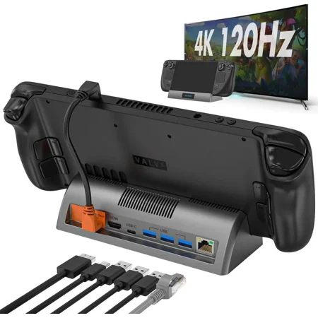 Docking Station for Steam Deck and Steam Deck OLED, Steam Deck Dock Supports 4K@120Hz HDMI Display Output,Steam Deck Docking Station with Gigabit Ethernet and 3 USB 3.0 Ports