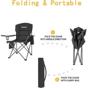 KingCamp Oversized Camping Chairs, Folding Outdoor Chair for Adults, Heavy Duty Padded Folding Lawn Chair, Support 440 lbs for Adults Black