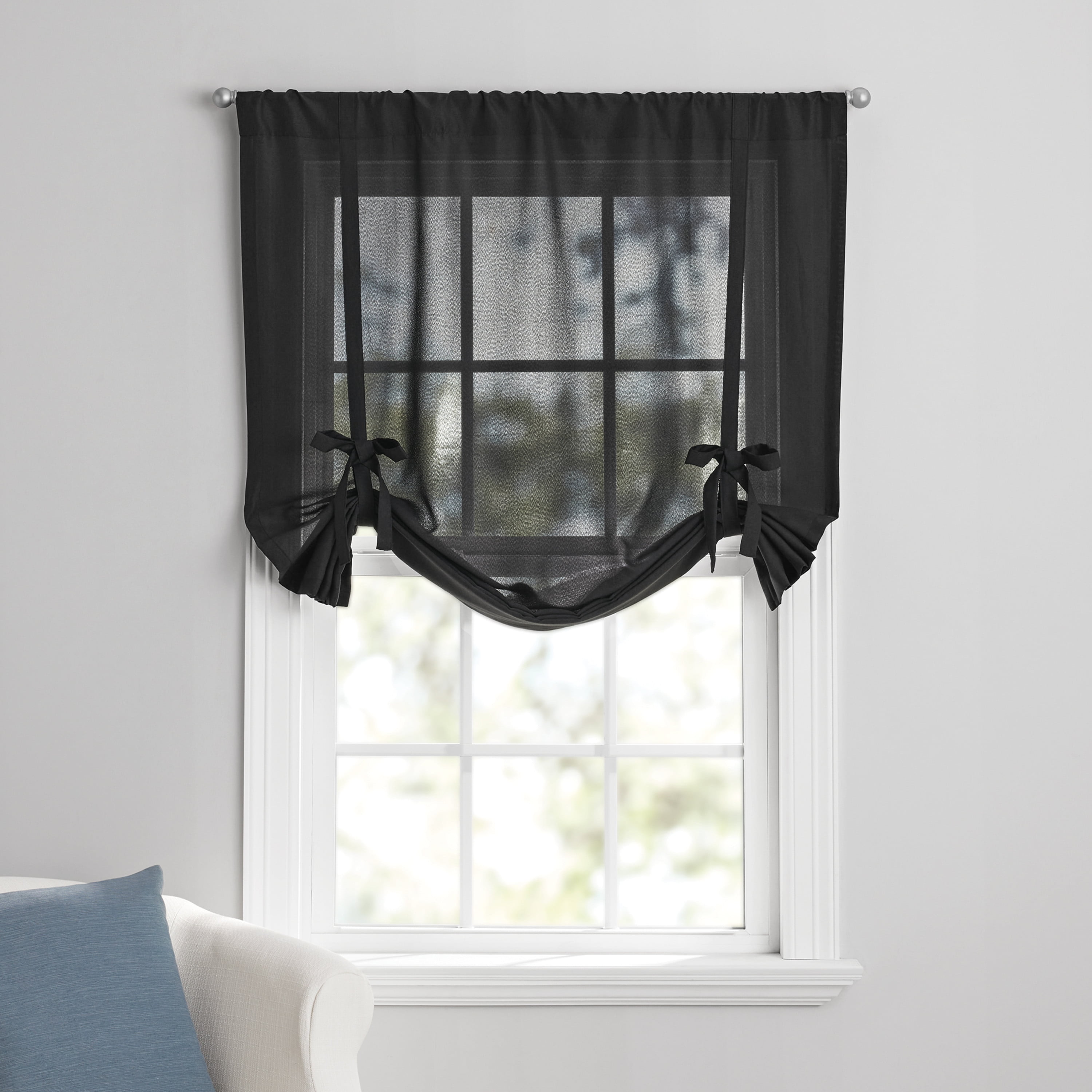 (2 pack) Mainstays Tie up Shade, Rich Black 42 in x 63 in