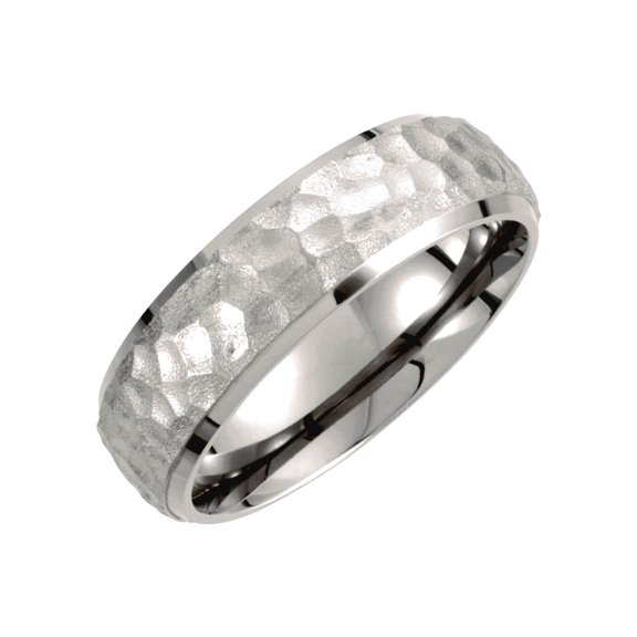 Titanium Size 6.5 7mm Hammered Beveled Domed Band Ring Ring for Women and Men