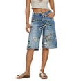 thumbnail image 2 of HOWPAY Womens Jean Shorts Baggy High Waisted Wide Leg Distressed Denim Bottoms With Pockets Stretchy Loose Fit Summer Casual Lounge Shorts Blue L, 2 of 7