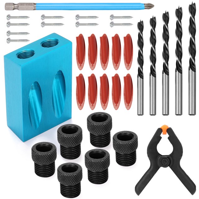 Amdohai 34 Pcs/Set 15° Woodworking Inclined Hole Locator Drilling Guide Hole Opener Combination Tool Set Woodworking Drilling Regulator Woodworking Hole Jig Kit Hole Locator Drill Bits