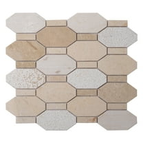 5 pack Beige 11 in. x 12.2 in. Hexagon Polished and Etched Marble Mosaic Floor and Wall Tile (4.66 sq. ft./Case)