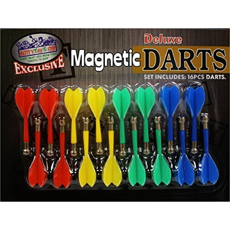 Plastic Broadhead Darts - Deluxe 16 Piece Magnetic Replacement Darts with Plastic Wings in Red, Blue, Green & Yellow -