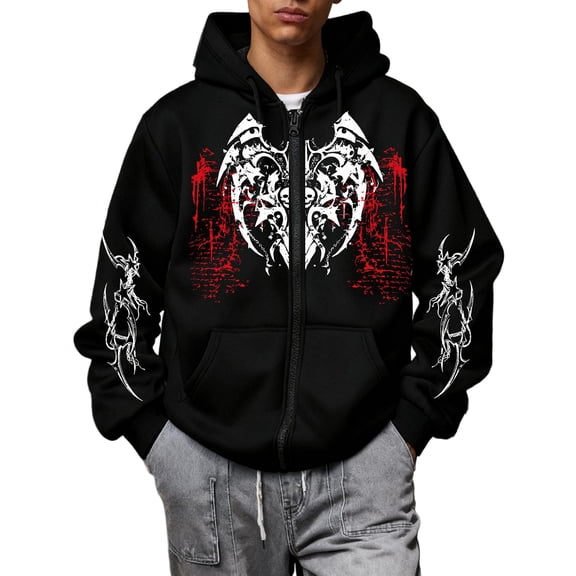 Unisex Y2K Zip Up Hoodie Oversized Gothic Hooded Sweatshirt Casual Baggy Punk Grunge Hooded Jacket Alternative Streetwear