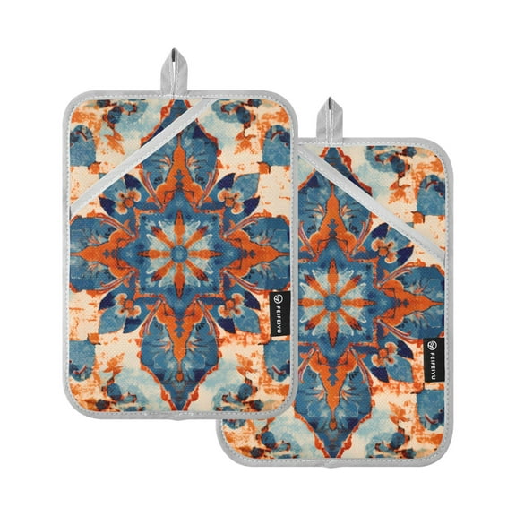 Mandala Pattern Pot Holders Set of 2 Heat Resistant Kitchen Oven Gloves Potholder Cooking Baking Microwave Mitts