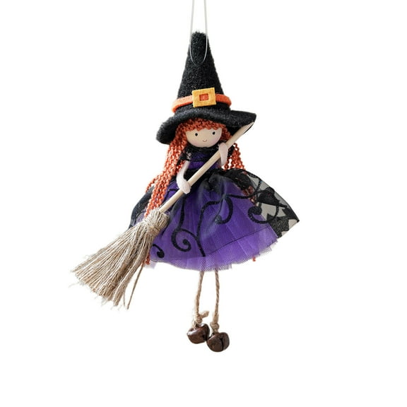 Hangable Witch Doll Ornament Halloween Small Witch Figurine With Skirt Hanging Decoration For Room Door Window Home Party