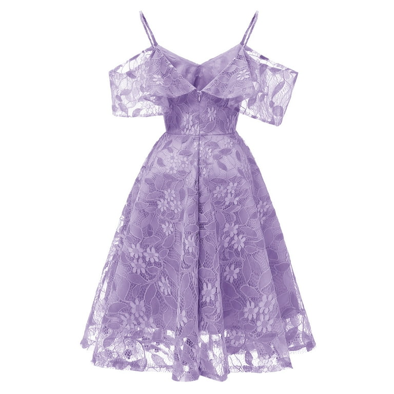 Jdlsppl Women's Floral Lace Cold Shouder Dress Homecoming Wedding Evening Gown Party Cocktail Dresses Ruffle Sleeve A Line Flowy Purple 12-14