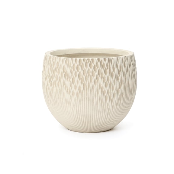 LuxenHome 14" Dia Textured Round Plant Pots for Plants, Off-white Large Plant Pot with Drainage Hole