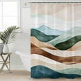 thumbnail image 5 of Teal Brown Ombre Shower Curtain, 60" x 72", Abstract Art Modern Waves Waterproof Bathroom Curtain Washable Shower Curtain Set with 12 Hooks, 5 of 6