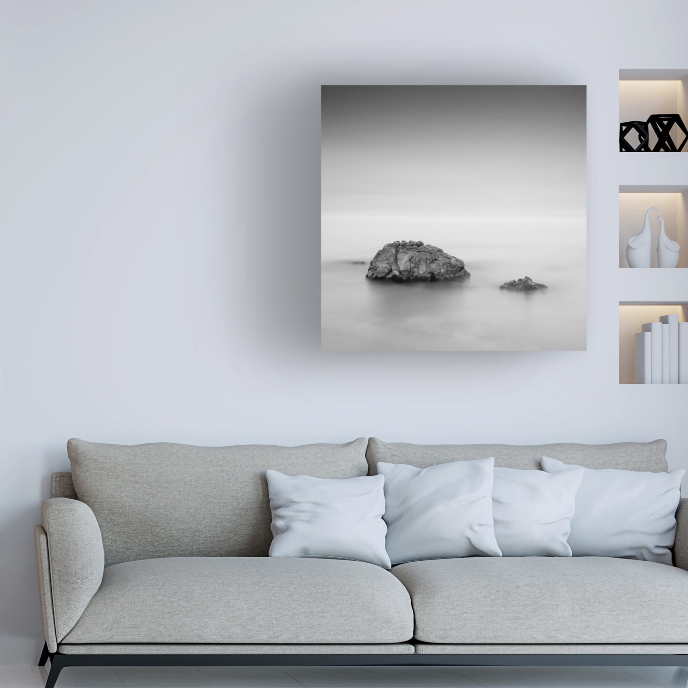 Canvas Wall Art - Catalin Baican 'Black Sea Rocks' Wall Art for Living Room, Bedroom, or Office Décor by Trademark Fine Art - 18 x 18 Inches