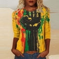 thumbnail image 2 of ibuvkizy Black History Month Shirts for Women 3/4 Length Sleeve Tops,Ladies' Black Month Fashion Printed Round Neck 3/4 Sleeve T-shirt Loose Top,M, 2 of 5