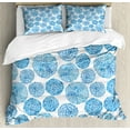 thumbnail image 1 of Watercolor Duvet Cover Set, Japanese Flower Circle Petal Pattern Spring Inspired Hand Drawn Eastern, Decorative 3 Piece Bedding Set with 2 Pillow Shams, King Size, Sky Blue, by Ambesonne, 1 of 3