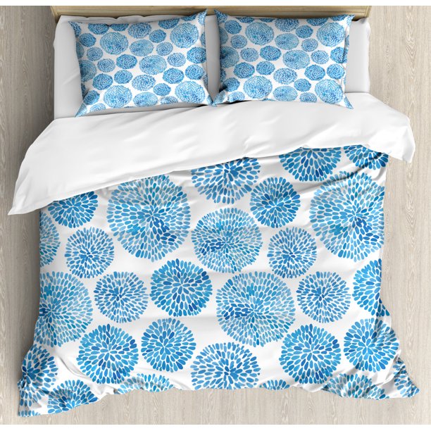 Watercolor Duvet Cover Set Ethnic Japanese Flower Circle Petal Pattern Spring Inspired Hand Drawn Eastern Decorative Bedding Set With Pillow Shams Sky Blue By Ambesonne Walmart Com Walmart Com