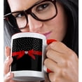 thumbnail image 2 of 3drose, Polkadots Valentine-black and White Dots Confetti Red Ribbon Diamond, 15oz Two-tone Red Mug, 2 of 6