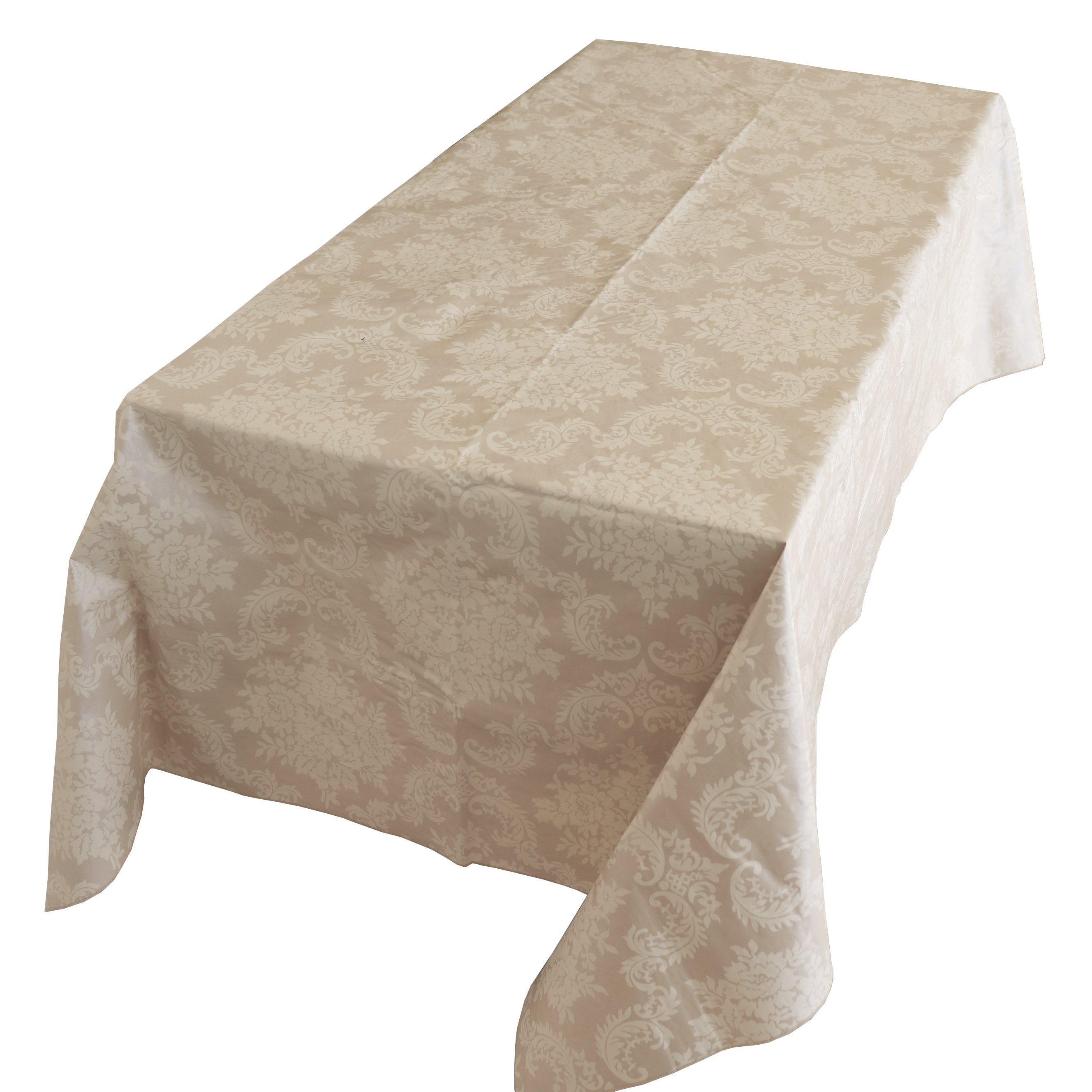Floral Damask Ivory PVC Plastic Tablecloth / Table Cover with Nonslip