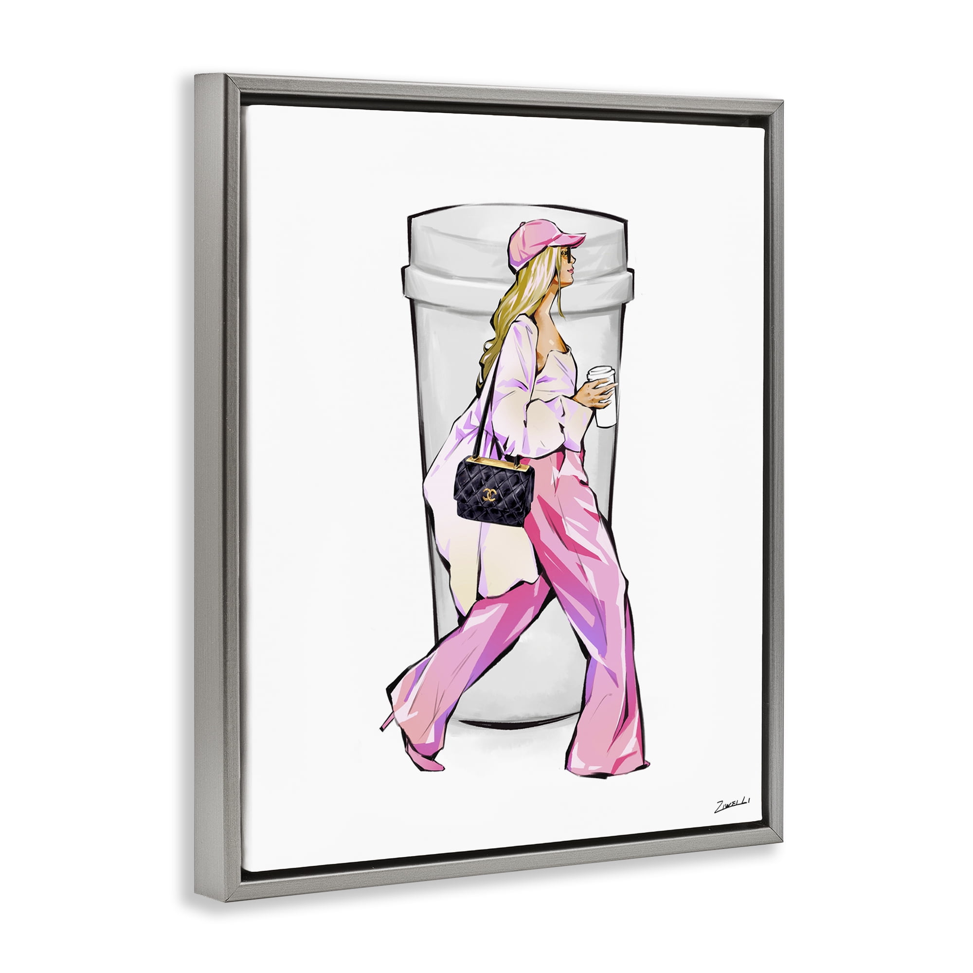 Stupell Industries Morning Coffee Fashionista Food & Beverage Painting Gray Floater Framed Canvas Art Print Wall Art, 25 x 31