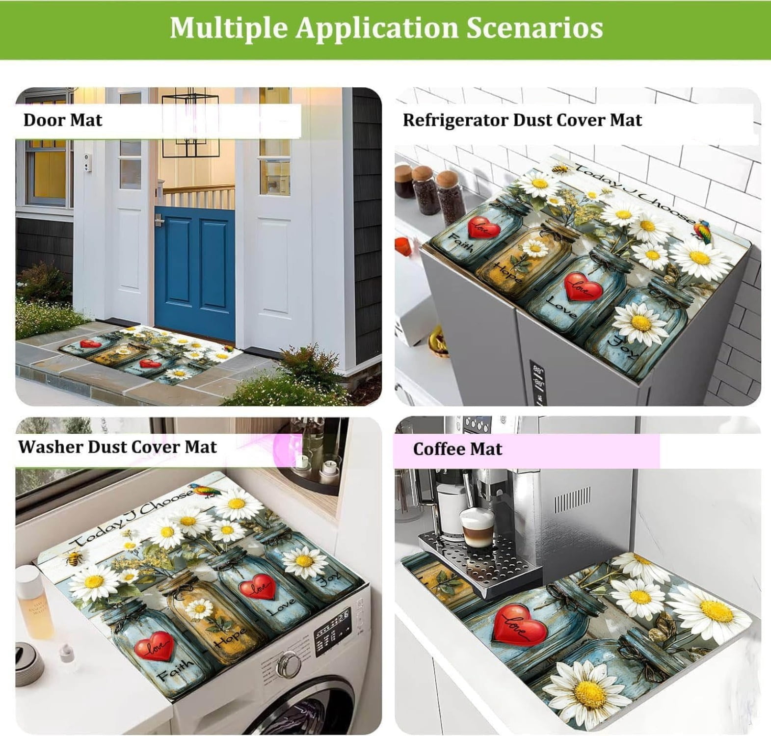 Flowers Washer Dryer Top Cover Mat Dust Cover Pad for Washer Dryer,Creative Anti-slip Washing Machine Top Protector Mat for Laundry Room (Laser Gilding, 23.6" x 19.7")
