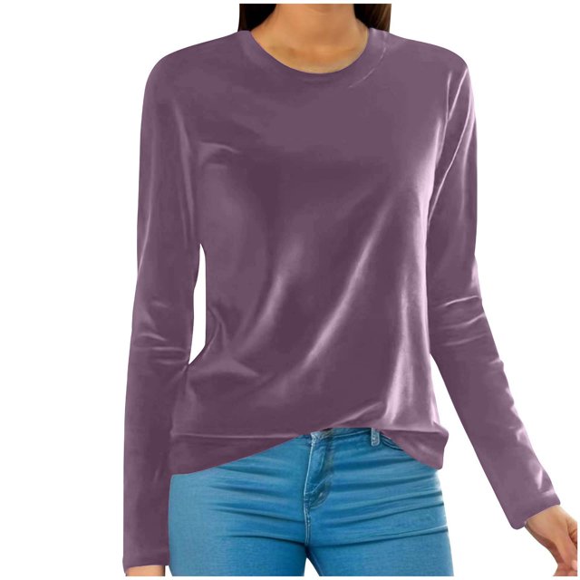 WRKEKC Hauts à Manches Longues pour Femmes Couleur Unie Velours Col Rond Haut pour Femmes Décontracté Usage Quotidien Chemise