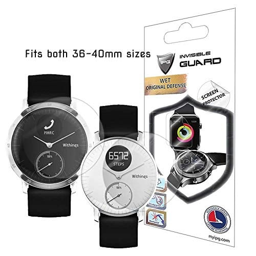withings steel hr 36-40mm screen protector (2 units) invisible ultra hd clear film anti scratch skin guard - smooth / self-healing / bubble -free by ipg
