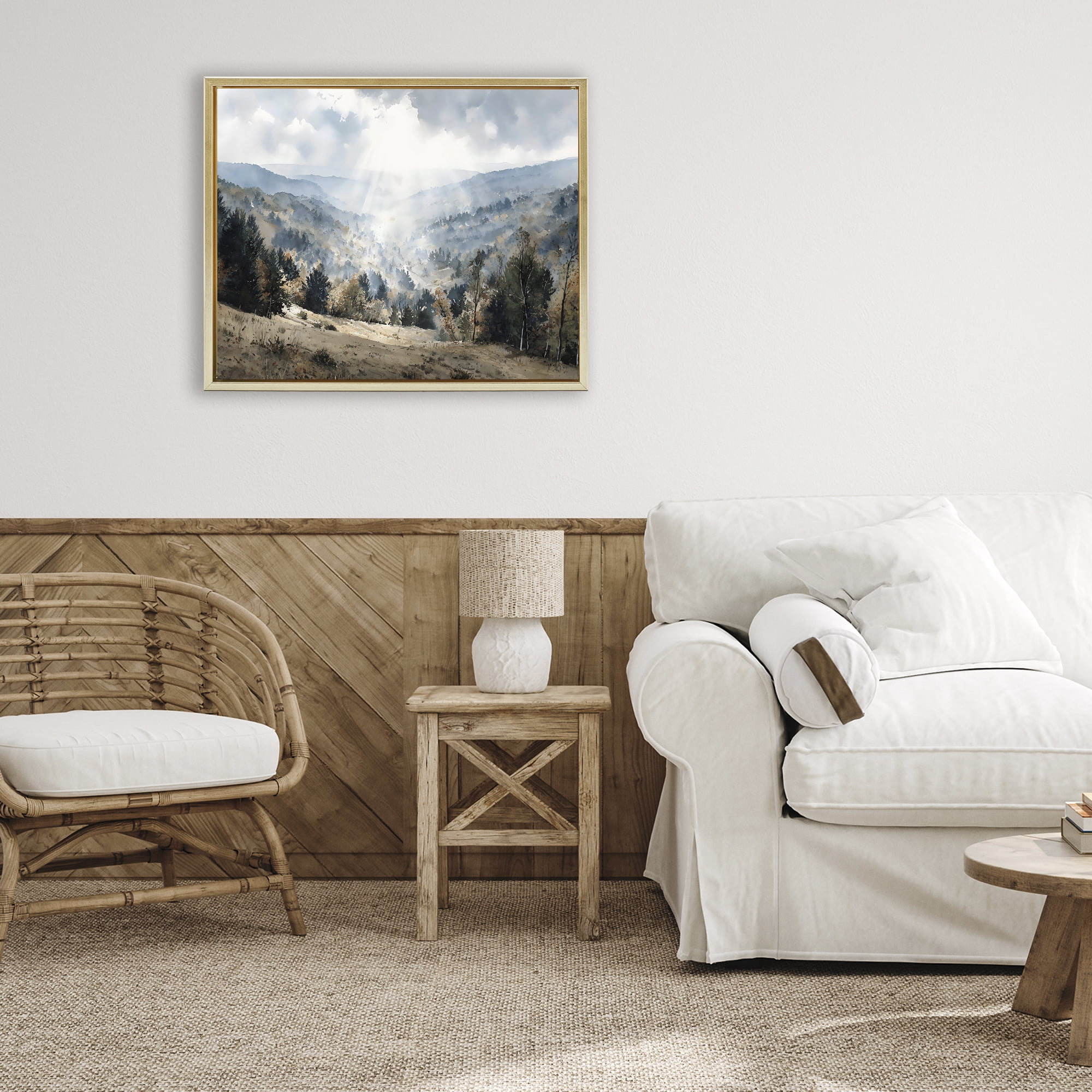 Stupell Industries Sunlit Fall Valley Beams Gold Framed Floater Canvas Wall Art, design by Franklyn Gregory