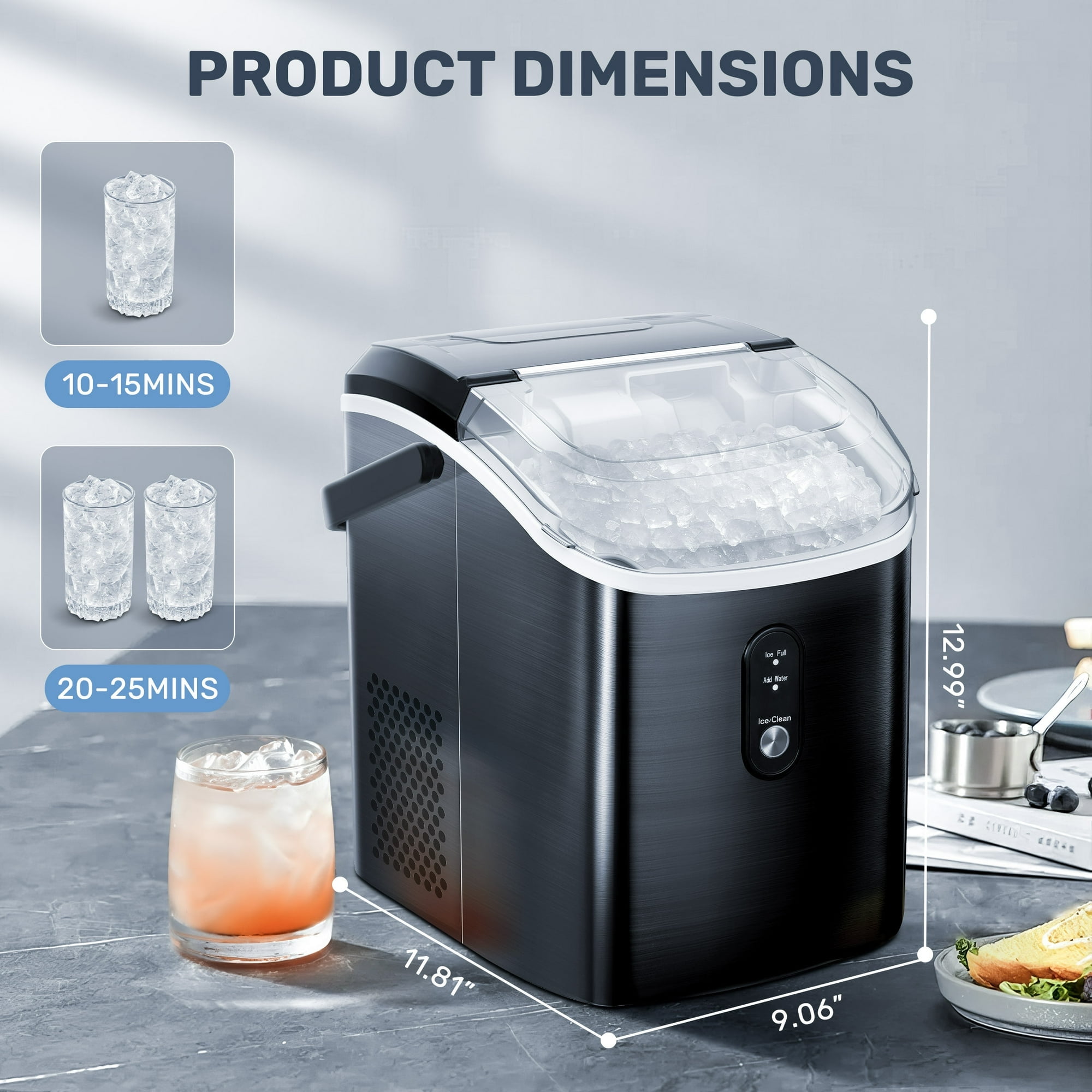 Auseo 35Lbs Nugget Ice Maker Countertop, Self-Cleaning with Ice Scoop, for Home/Office/Bar, Black