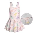 thumbnail image 6 of COEQINE Girls One Piece Swimsuit with Attached Liner, Scoop Neck V-Back Swim Dress for Swim Lessons, Polyester Spandex Bathing Suit for Girls 3-4 Year Olds, Cute Dinosaur Rainbow Heart Pink, 6 of 8