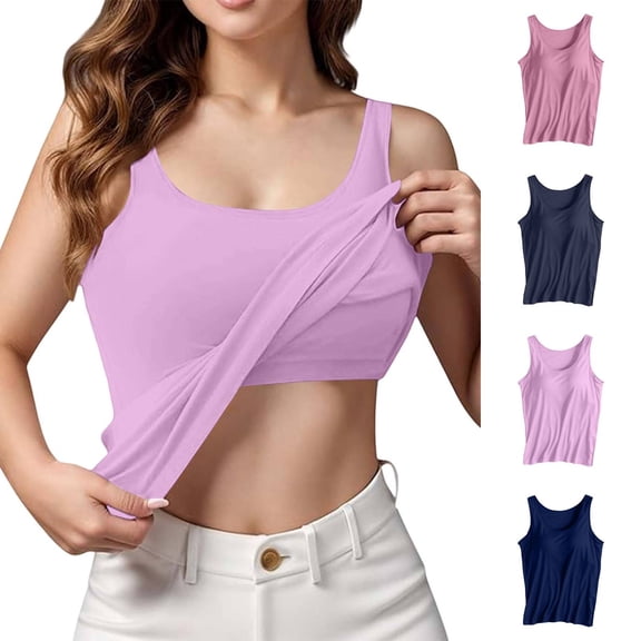 Women Built In Bra Tank Top Padded Yoga Shirt Shelf Bra Workout Camisole Casual Undershirt
