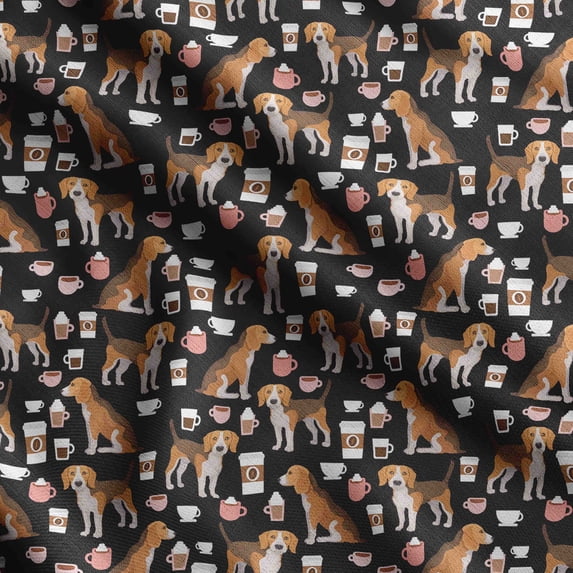 Soimoi Dog Printed, Poly Canvas Fabric, Decor Sewing Fabric by The Yard 56 Inch Wide,Decorative Fabric for Curtains Tote Bags, Orange & Black