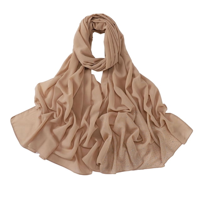 Clearance!Uooqdmx Hijab Scarf for Women, Chiffon Scarf, Head Coverings for Women, Solid Color Crinkled Hat with Muslim Ethnic Hijab, Muslim Head Scarf for Women, Khaki 2 A