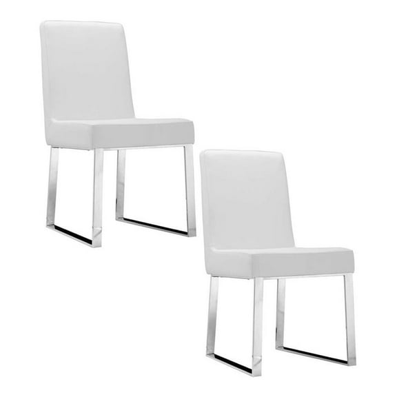 Pemberly Row 19.5" Faux Leather Dining Chair in White (Set of 2)