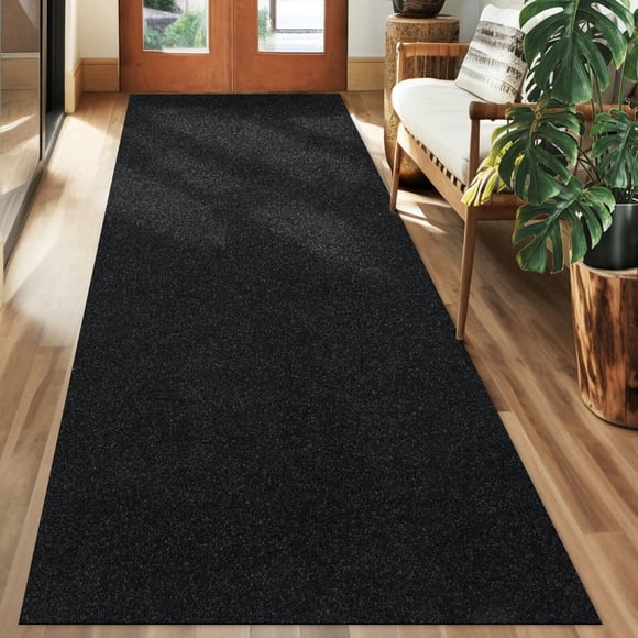 Koloko Outdoor Runner Rug Indoor Non-Slip Area Rugs Custom Size Carpet Runners with Rubber Backing Mat for Hallway Kitchen Entryway Garage Laundry Solid Black, 2ft x 6ft