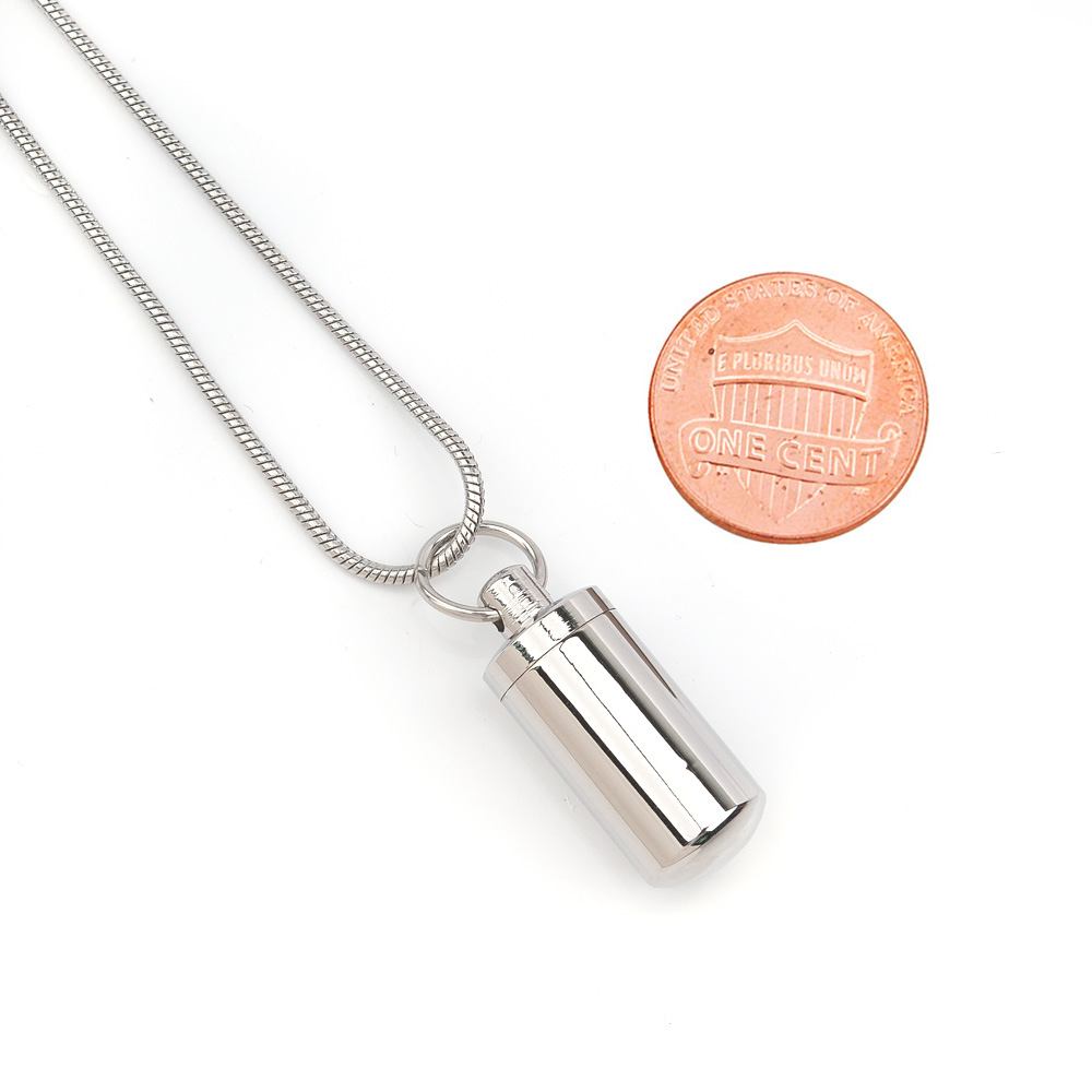Anavia Silver Polished Human Ashes Container Cylinder Memorial Necklace Pendants for Cremated Ashes Holder With Free Funnel Kit and Jewelry Box