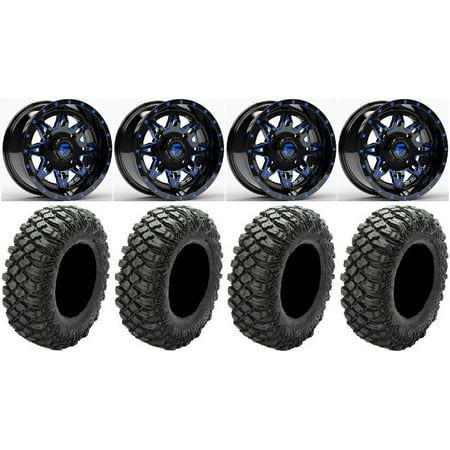 Fuel Lethal Blue 14 Wheels 28 Crawler XR Tires Kawasaki Mule Pro FXT