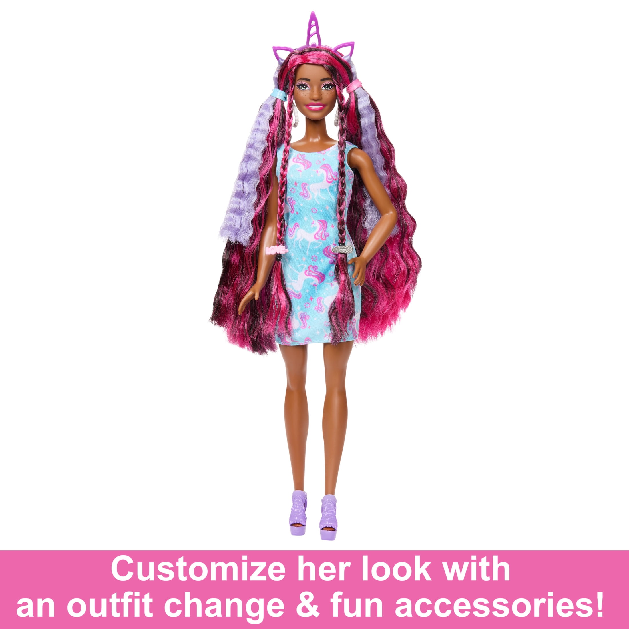Barbie Fun & Fancy Hair Doll with ExtraLong Colorful Black Hair and Styling Accessories  (图5) Barbie Fun & Fancy Hair Doll with ExtraLong Colorful Black Hair and Styling Accessories  (图5)