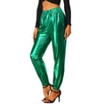 thumbnail image 1 of Allegra K Pantalones metálicos para mujer, brillantes, brillantes, con cintura elástica, pantalones de chándal holográficos, ropa de calle Punk Hip HopVerde M, 1 of 6