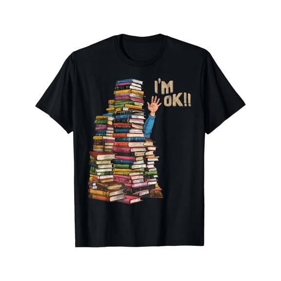 I'm OK Funny Book Lover Librarian Reading Graphic Tee for Men Women, Cute Bookworm Short Sleeve T-Shirt, Casual Crew Neck Top for Reading Gift