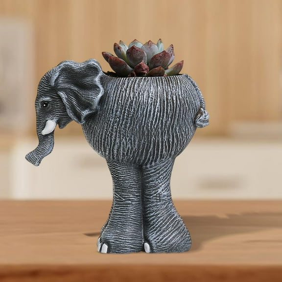 colaxi Gray Elephant Plant Pot Figurine Container Unique Cute Display Ornament Sculpture for Office Patio Desk Decorating Farmhouse