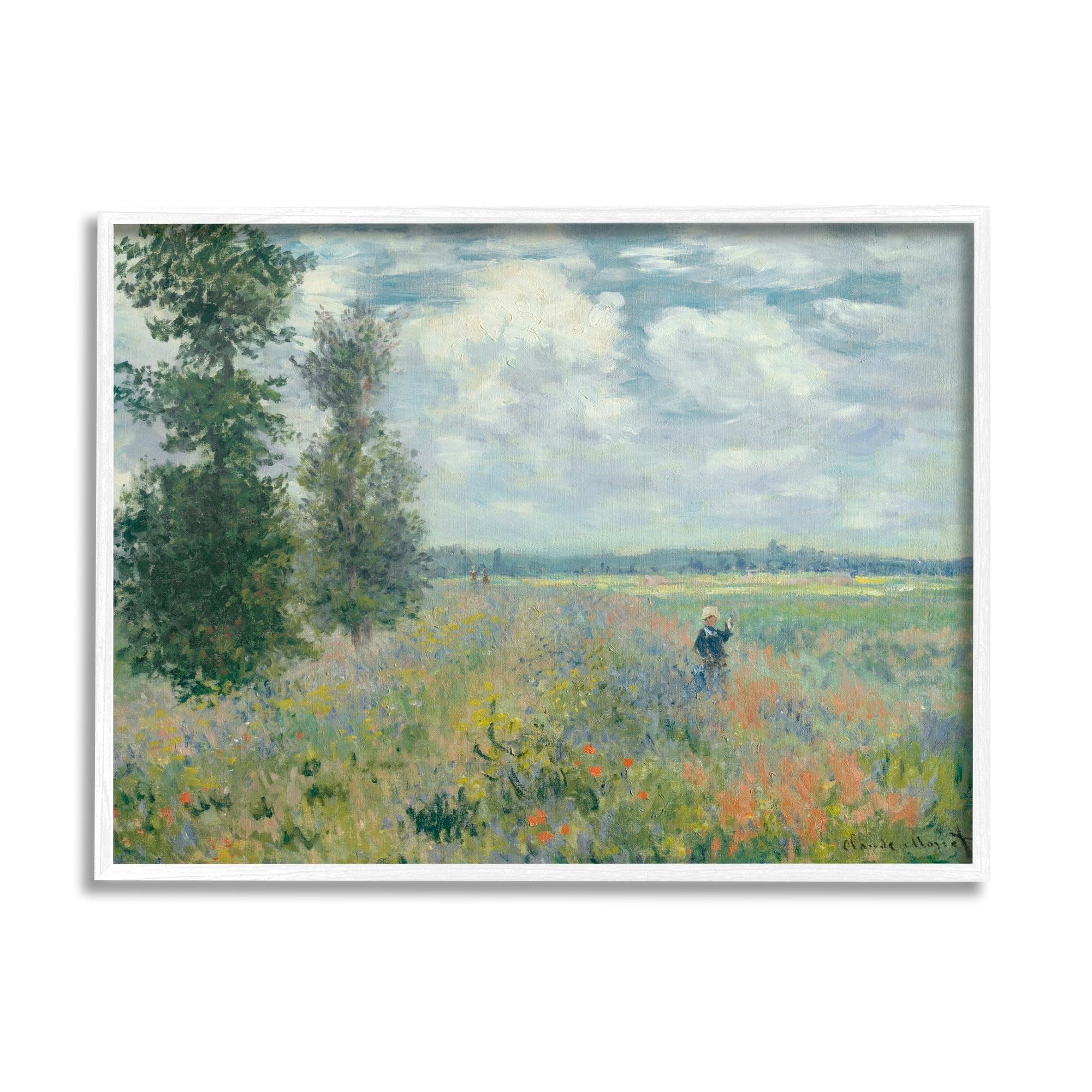 Stupell Industries Lone Person Floral Blossom Meadow Quaint Scene Painting White Framed Art Print Wall Art, Design by Lettered and Lined