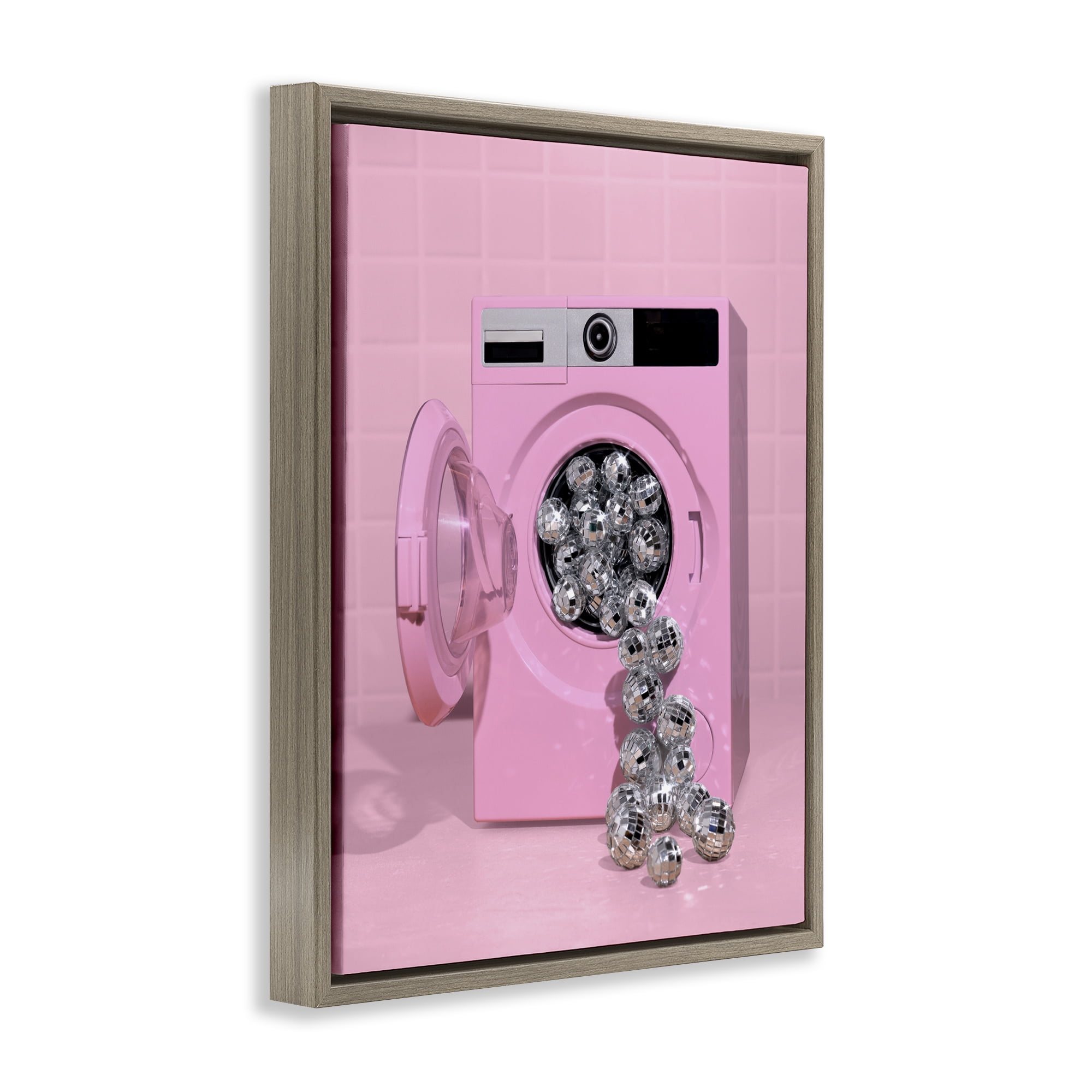 Stupell Industries Disco Laundry Machine over Pink Brown Framed Floater Canvas Wall Art, design by LISH Creative