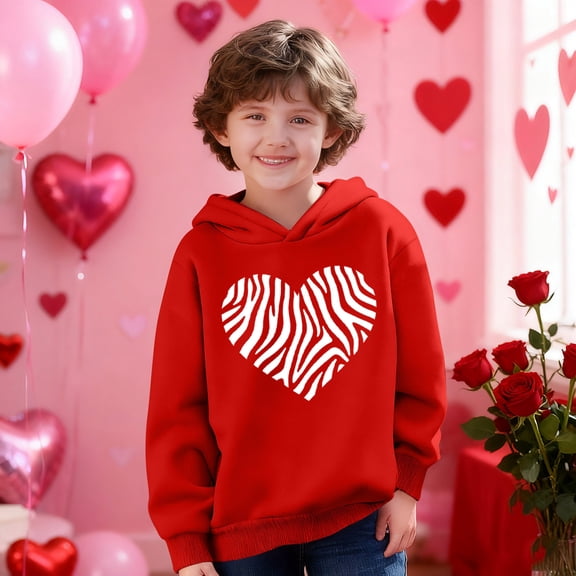 Xdegoge Girls' Heart Hoodie Fashion Print Sweatshirt for Kids Valentines Casual Pullover Oversized Hoodies Long Sleeve Csaual Loose Sweatshirts