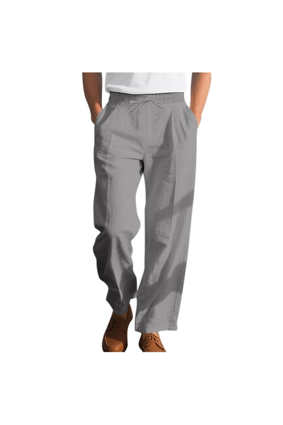 Men's Loose Drawstring Wide-Leg Casual Pants with Adjustable Tie Cords & Symmetric Slip Pockets for Neighborhood Strolls Gray XXL