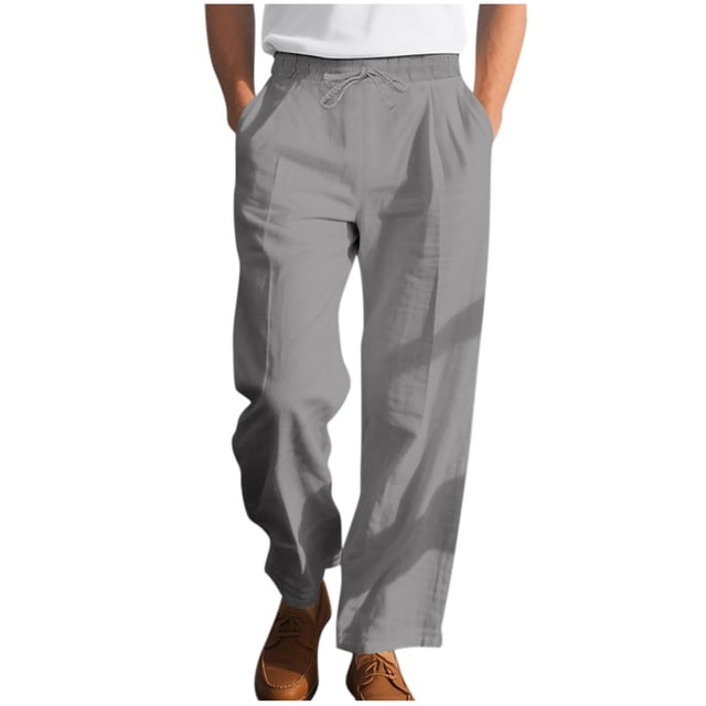 cfhntfmh Mens Lined Pants Stretch Dress Pants Solid Color Comfy Trousers Drawstring Lightweight Work Slacks with Pockets(Gray,X-Large)