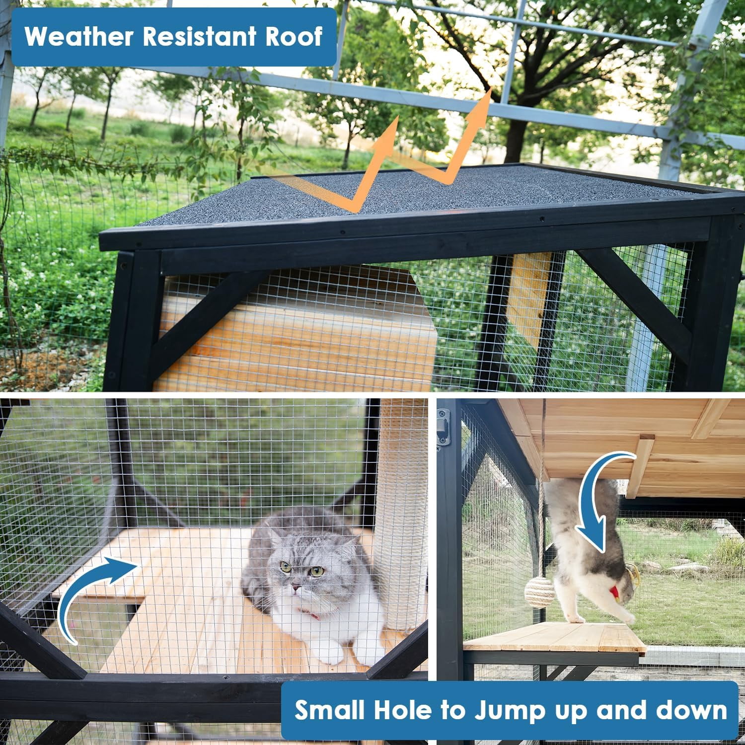 Catio Outdoor Cat Enclosure Large Outdoor Cat House Patio with Removable Floor Scratching Post Sisal Ball 4 Wheels