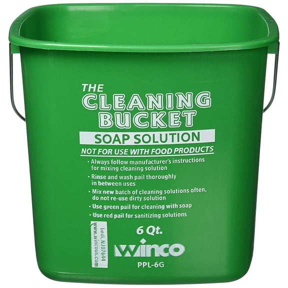 Winco PPL-6G Cleaning Bucket, 6-Quart, Green Soap Solution