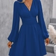 thumbnail image 2 of Ashirexll Midi Dresses for Women, Womens Long Sleeve Dresses, Fashion Casual Solid Color Waist Cinched V-Neck Short Dress, 2 of 4