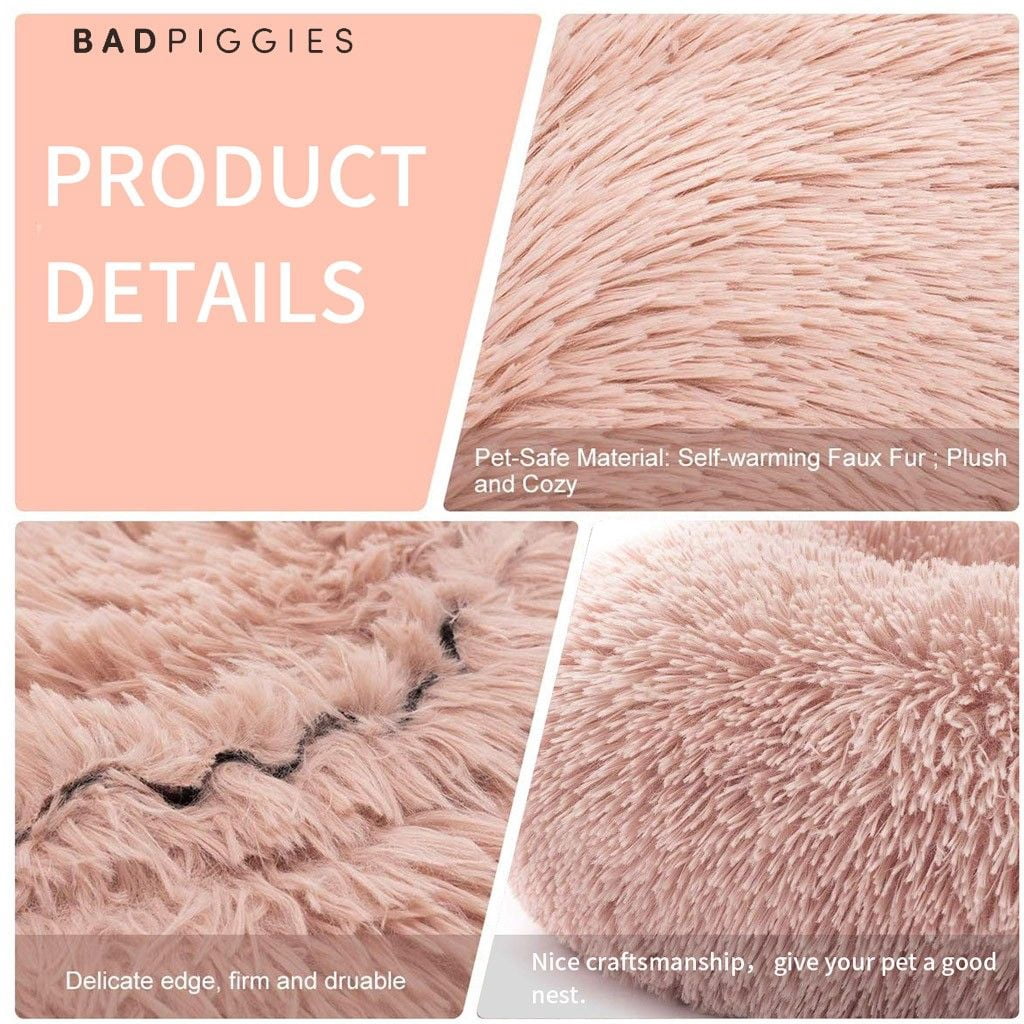 BadPiggies Pet Dog Cat Bed Kennels Warm Sleeping Cushion Plush Donut Faux Fur Round Nest (Brown, 32*32inches)