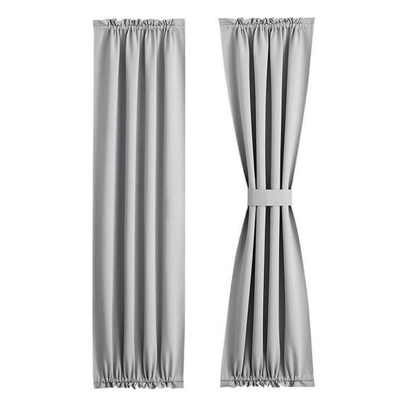 French Door Curtains – Rod Pocket Thermal Blackout Curtain for Doors with Glass Window, Kitchen and Patio Doors for Privacy, 52 X 72 Inches Long, 1 Curtain Panel with Tieback, Light Gray
