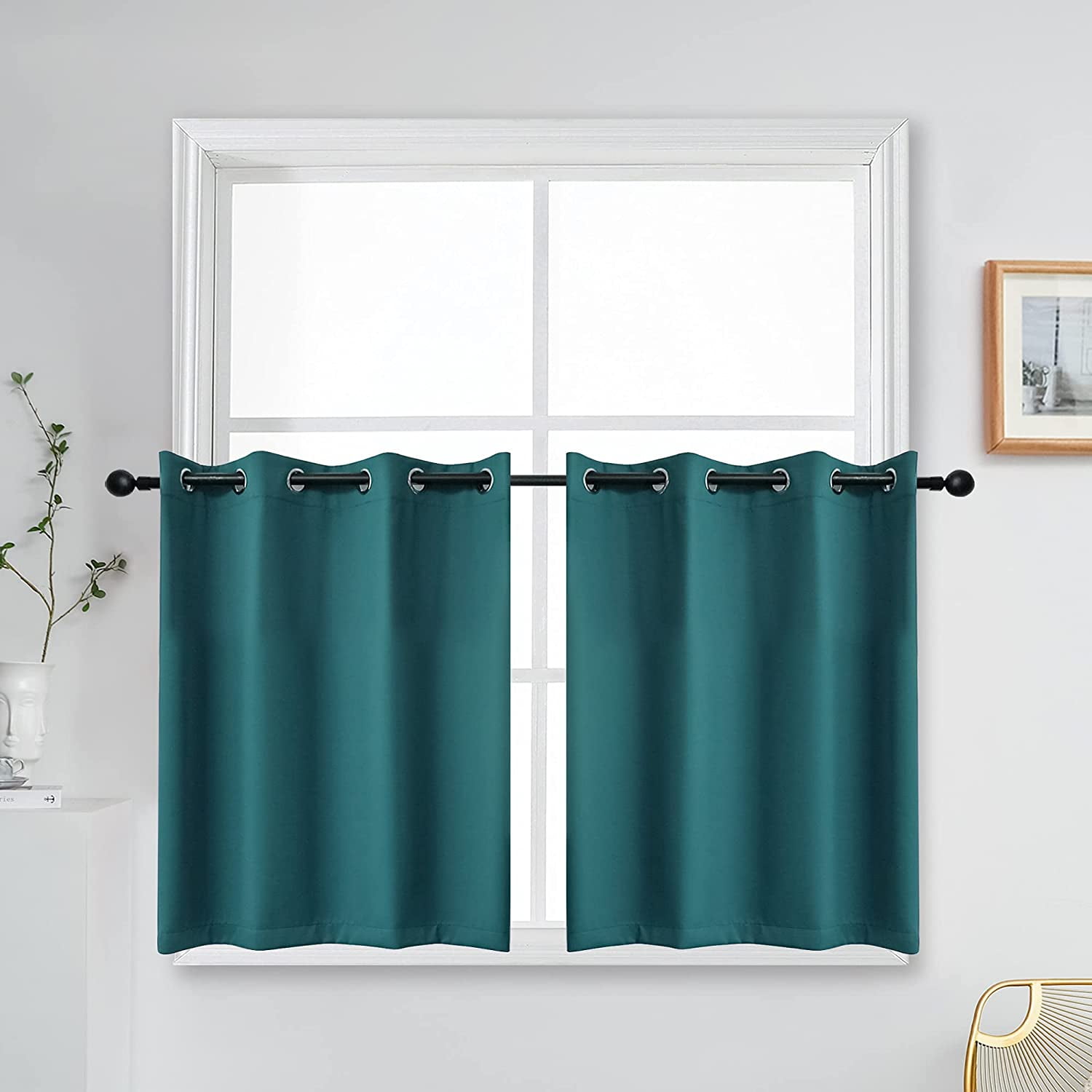 24 Inch Curtains Grommet Teal Blackout Window Valances For Bathroom Thermal Insulating Tiers Curtains For Bedroom 52x24 Inch 2 Panels Walmart Com
