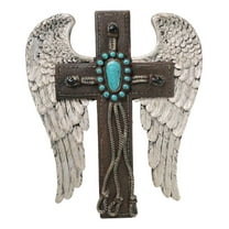Southwest Angel Wings Braided Ropes Faux Leather Turquoise Stones Wall Cross